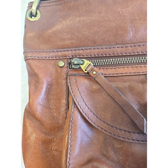 Fossil Brown Genuine‎ Leather Satchel Crossbody Messenger Tote Bag Purse - Picture 3 of 16